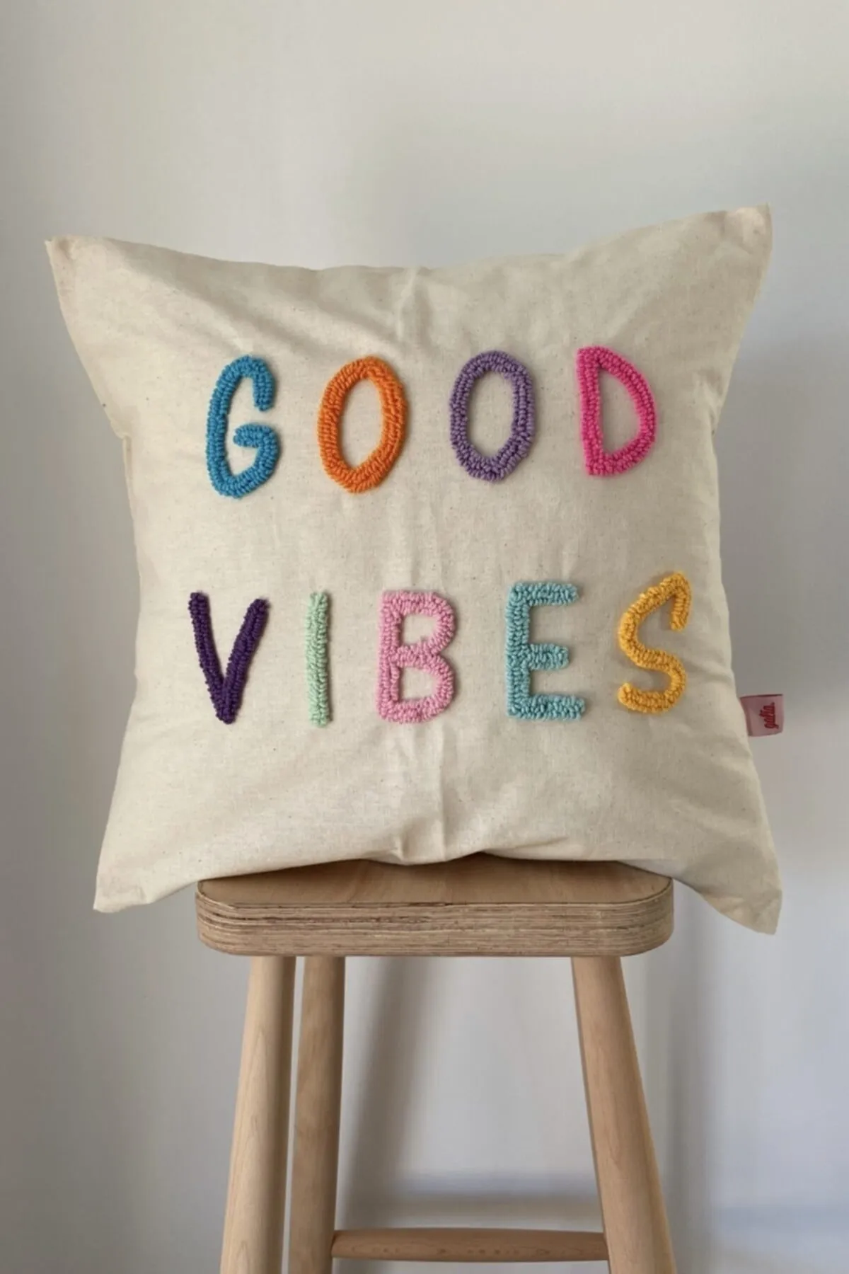 Good Vibes Washed Linen Motto Punch Throw Pillow Cover